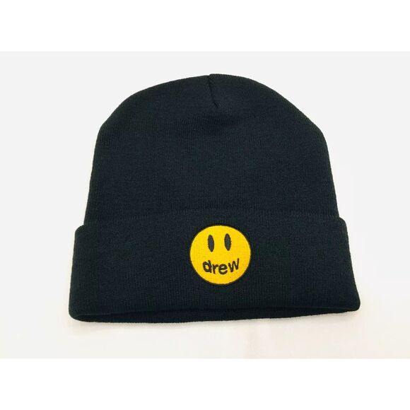 Justin Bieber Drew House Embroidered Mascot Logo Black Beanie Hat | NWOT - Picture 1 of 3
